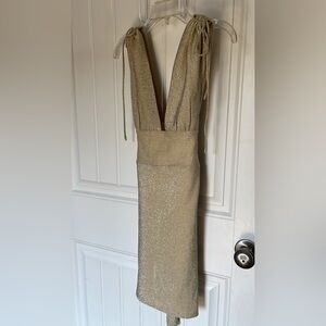 Gold sparkle dress size 2 with tie back